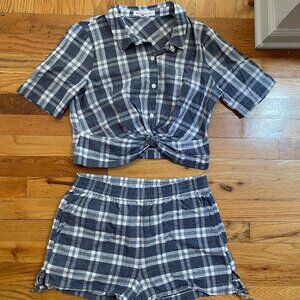 BCBGeneration Navy Plaid Shorts and Crop Top Set